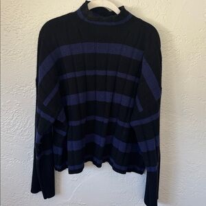 Madewell Black and Blue Striped Mock Neck Cashmere Blend  Sweater M